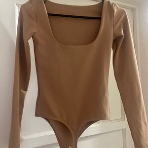 Express Tan Scoop Back Thong Bodysuit